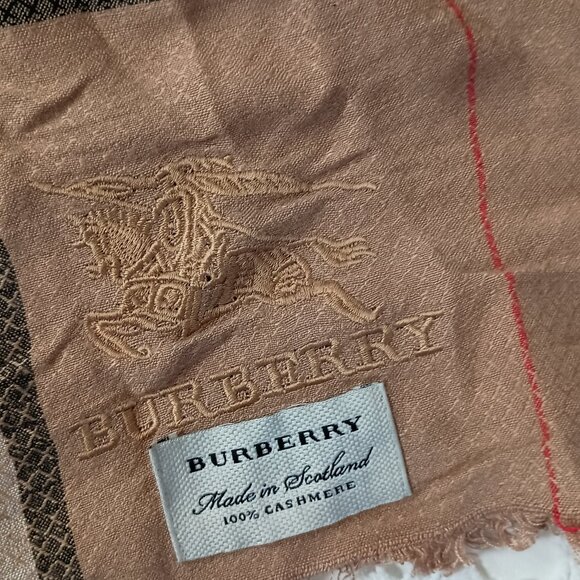 Authentic Burberry Neck Scarf 100% Cashmere Novacheck Plaid Tan Camel Rectangle - Picture 2 of 7